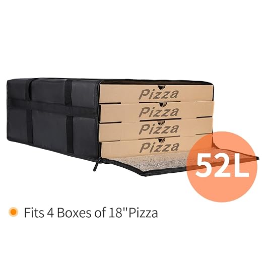 Bodaon Insulated Pizza Delivery Bag, 20" x 20" x 8" Warmer, Black, 1-Pack | Pizza Bags for Delivery Carry Hot, Insulated Food Delivery Bag, Grocery Shopping Bags, Commercial Catering Rideshare, Parties