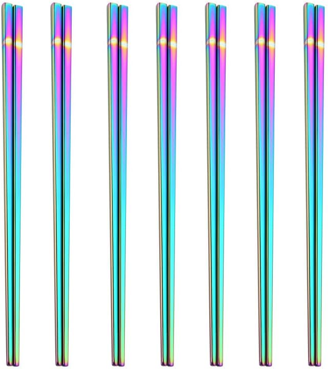 Stainless Steel Chopsticks,Reusable ,Dishwasher Safe , Easy to Use（7 PCS,Rainbow）