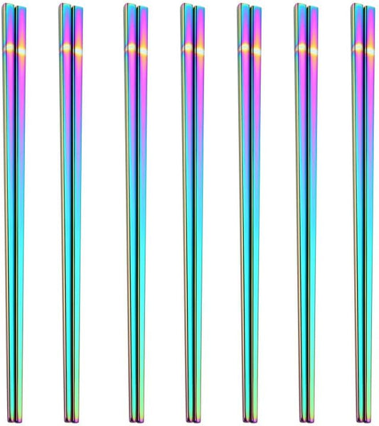 Stainless Steel Chopsticks,Reusable ,Dishwasher Safe , Easy to Use（7 PCS,Rainbow）