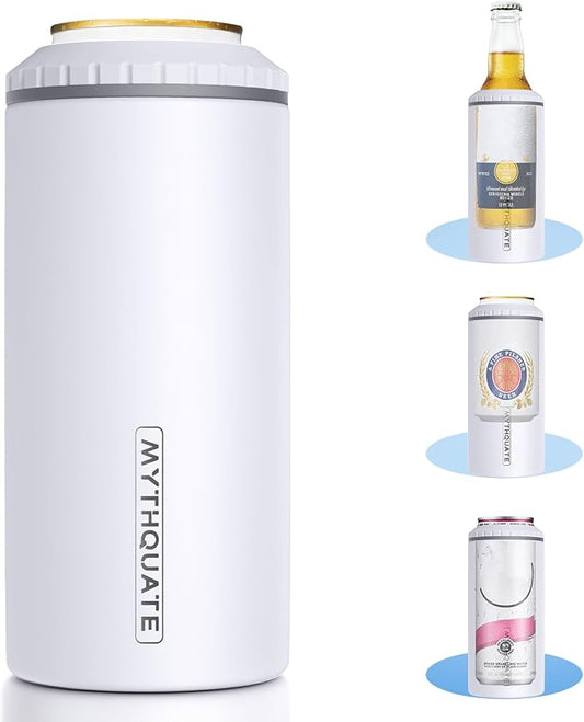 3 in 1 Slim Can Cooler for 12 OZ Skinny Can, Regular Can & Beer Bottle - Keep Cold for 6 Hours - Double Walled Insulated Stainless Steel Vacuum Beverage Can Insulator (Matte White)