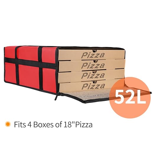Bodaon Insulated Pizza Delivery Bag, 20" x 20" x 8" Red Warmer Bags, 1-Pack | Pizza Bags for Delivery Carry Hot, Insulated Food Delivery Bag, Grocery Shopping Bags, Commercial Catering Rideshare, Parties