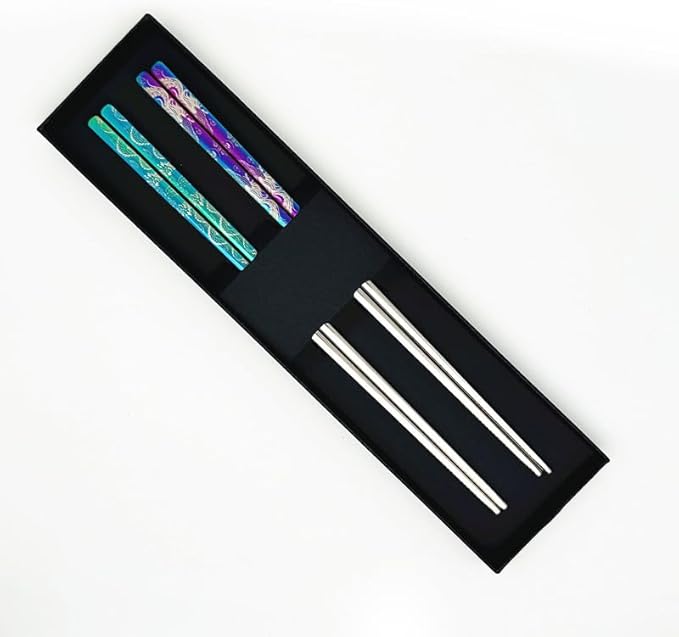 2Pairs Stainless Steel Chopsticks Reusable Dishwasher Safe Dragon Phoenix | Engraved chopsticks set