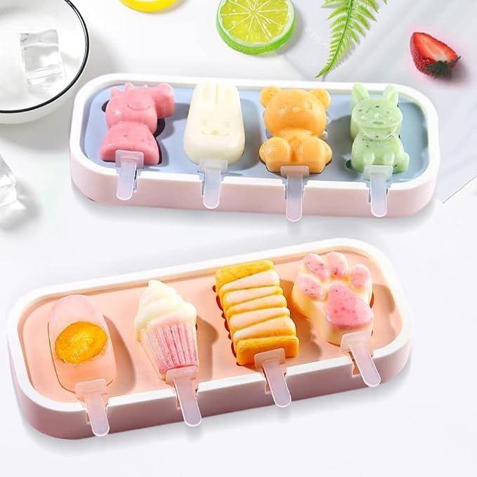 Generic Popsicles Molds, Mini Popsicle Molds for Kids Baby Cute Shapes Silicone Popsicle Molds BPA Free Reusable Ice Cream Mold Popsicle Maker Homemade DIY Set (2Pcs Paws&Animals)