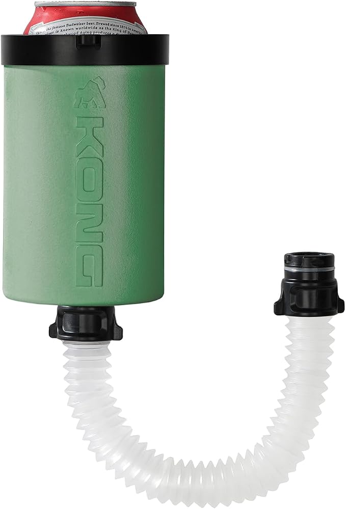 The Kong 2.0 - A Portable Can or Bottle Cooler/Cup With A Detachable, Expandable, Hose To Funnel Your Drink (Green)
