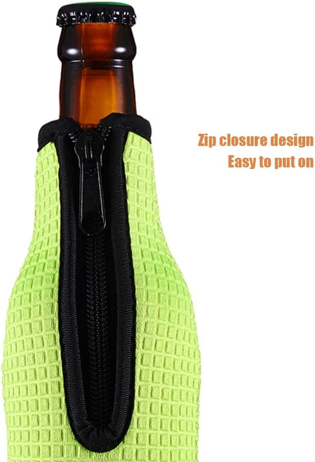 Beer Sleeve Insulators 12oz 330ml Standard Bottle Cooler Covers Zip-up Jacket Holder Non-slip Thick Neoprene Sleeves 4PC Pack (Orange/Green/Black/Light Blue)