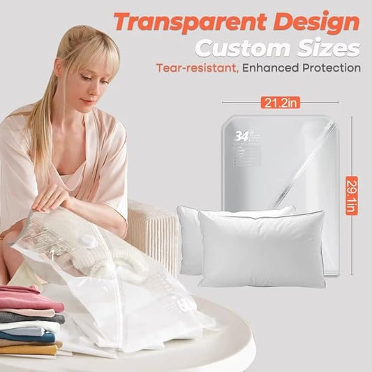 Vacuum Seal Bags for Clothing Travel, 8 Pack 34" Vacuum Storage Bags with Wireless Charging Pump Compression Packing for Clothes Blanket Bedding Suitcase Luggage, Space Saver for Travel