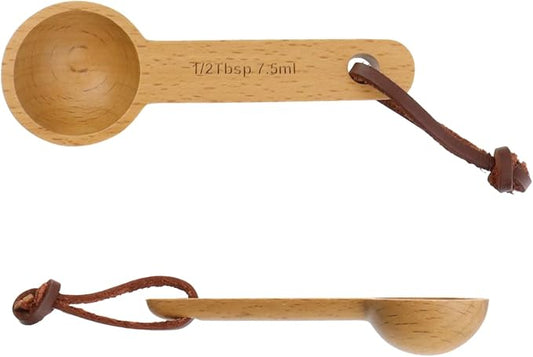 2pcs 7.5ml Wood Measuring Spoon and Scoop Wooden Tablespoon 7.5ml Measuring Scoop 1/2 TBSP Retro Coffee Spoons for Dry Ingredients Ground Tea Spice (Wood Color, 1/2TBSP)