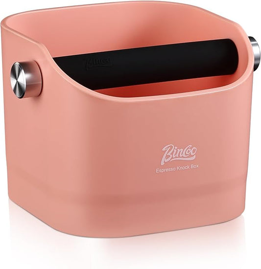 Espresso Knock Box - Bincoo Pink1.2L Large Espresso Machine Knock Box for Espresso, Barista Style Coffee Knock Box for Grounds with Removable Shock Anti-Slip Base. (Pink)