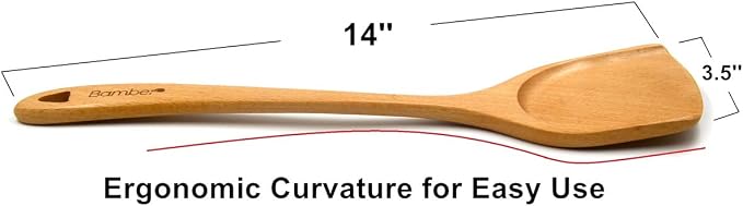 Bamber Wooden Wok Spatula Set Wood Turner with Long Handle for Non Stick Cookware
