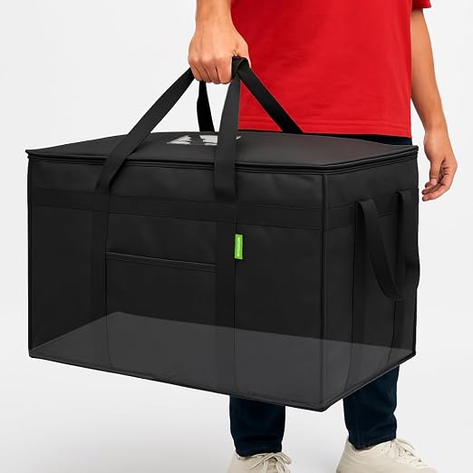Bodaon Insulated Food Delivery Bag with Hard Baseboard, XXXL, Black, 1 Pack | Heavy-Duty, Waterproof Lining, Cold/Hot Warmer for Delivery, Reusable Grocery Carrier for Pizza, Drinks, Camping, Commercial