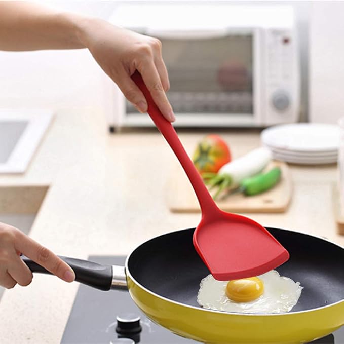 BUNDLEPRO Silicone Seamless Wok Spatula, 2 Pack, Red | Non-Stick, Heat Resistant, Easy to Clean, Dishwasher Safe, Ideal for Cooking, Baking, Stir-Fry
