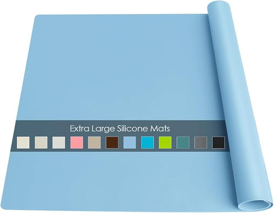 Extra Large Silicone Mats, Food Grade & Thick Silicone Pad Table Mat for Crafts, Kids Placemat, Silicone Heat Resistant Mat Kitchen Counter Mat for Baking Pastry, 23.6''x15.75'' Light Blue, 1Pack