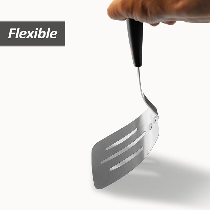 Stainless Steel Flexible Spatula, Thin Metal Turners, 2Pack(S+XL) Slotted | Kitchen Spatula Truner for Cast Iron Skillet,Thin Blade & Heat Resistant Silicone Handle, Great for Egg, Cookie, Meat, Crep