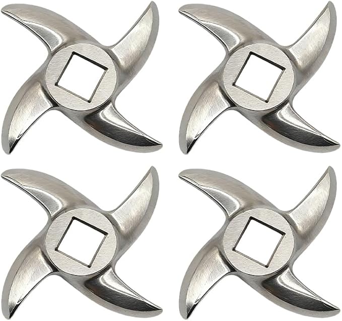 4 Pack #22 Meat Grinder Blades - 0.53" Square Hole & Full 0.51" Thickness for Heavy-Duty Grinding, Professional Stainless Steel Replacement Knives