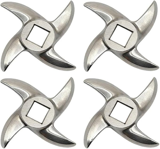 4 Pack #22 Meat Grinder Blades - 0.53" Square Hole & Full 0.51" Thickness for Heavy-Duty Grinding, Professional Stainless Steel Replacement Knives