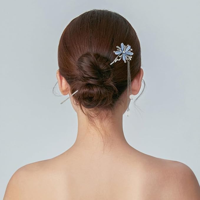3PCS Hair Sticks for Buns Long Hair Chinese Hanfu Asian Vintage Hair Chopsticks Metal Silver