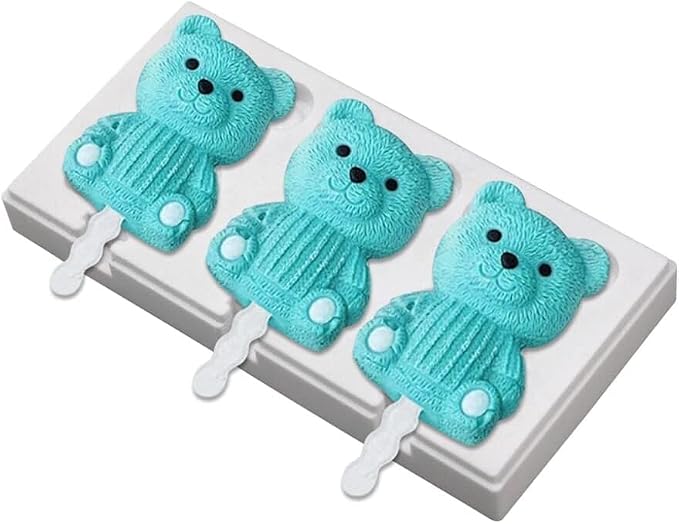 1 Pack Cute Woolly Bear Shape Popsicle Molds Silicone Ice Pop Molds 3 Cavities Popsicle Molds for Kids Adults Ice Cream Mold Cakesicles Mould DIY Popsicle Maker Homemade Popsicle Silicone Molds R