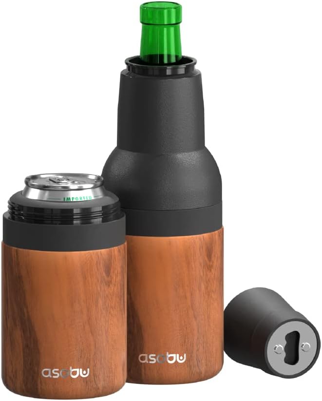 Asobu Frosty Beer Holder 2 Go Vacuum Insulated Double Walled Stainless Steel Beer Can and Bottle Cooler with Beer Opener, Bpa Free, Fits Standard 12oz Bottles & Cans, Gift for Beer Lovers