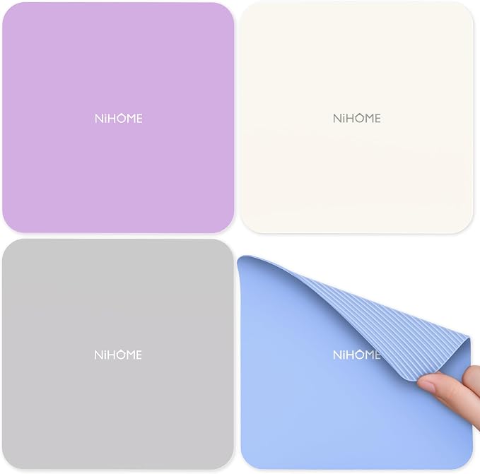 NIHOME Silicone Jar Opener – 6 Inch Large Anti-Slip Grip Pads, Premium 100% Food-Grade Silicone, Stylish Designer Colors, Multi-Purpose Heat-Resistant Mat & Coaster, Set of 4 (Morandi Colors, Square)