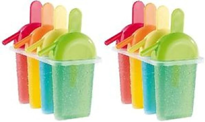 8 pack - Frozen Ice Popsicle Mold Set with Slurping Straw Drip Guard - For Frozen Homemade Treats - Frozen Yogurt, Ice Cream, Novelties Assort. Colors - BPA Free - Dish washing Safe