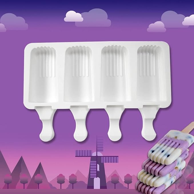 1 Pack Cute Stripe Shape Popsicle Molds Silicone Ice Pop Molds 4 Cavities Popsicle Molds for Kids Adults Ice Cream Mold Cakesicles Mould DIY Popsicle Maker Homemade Popsicle Silicone Molds F