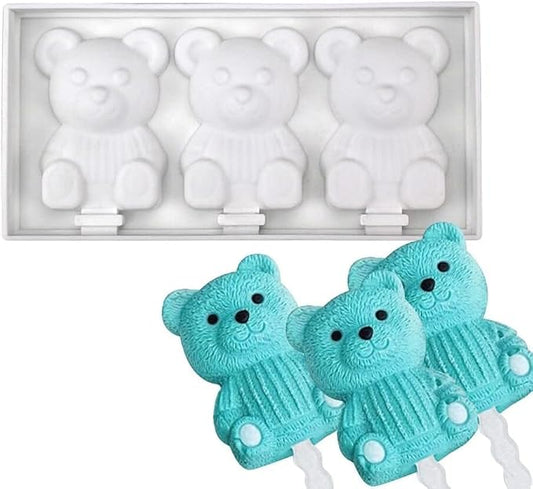 1 Pack Cute Woolly Bear Shape Popsicle Molds Silicone Ice Pop Molds 3 Cavities Popsicle Molds for Kids Adults Ice Cream Mold Cakesicles Mould DIY Popsicle Maker Homemade Popsicle Silicone Molds R