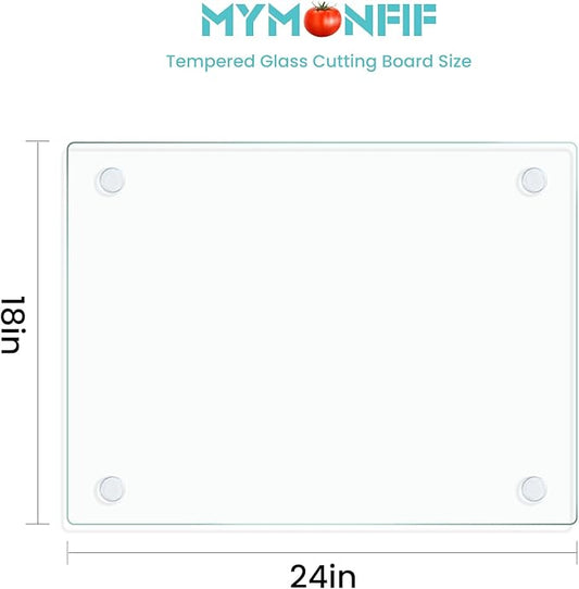 Tempered Glass Cutting Board for Kitchen, Clear Glass Board for Countertop, with Non-Slip Feet, Heat Resistant, Extra Large Size 18x24" 1Pcs