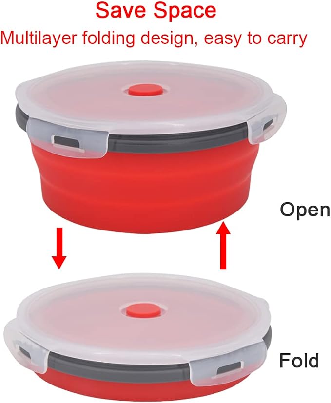 Guyuyii 4 Pack Food-Grade Silicone Collapsible Bowls with Lids for Camping | BPA-Free Round Nesting Set for RV Travel, Hiking, and Outdoor Recreation Activities | Microwave, Freezer, Dishware Safe