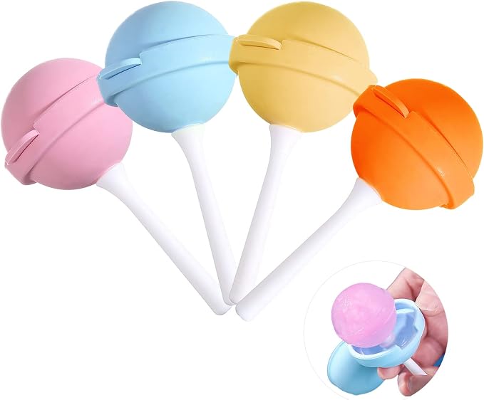 4 Pack Silicone Lollipop Popsicle Molds, BPA Free Reusable Ice Cream Molds with Sticks, DIY Homemade Freezer Treat Maker (Pink/Yellow/Orange/Blue)