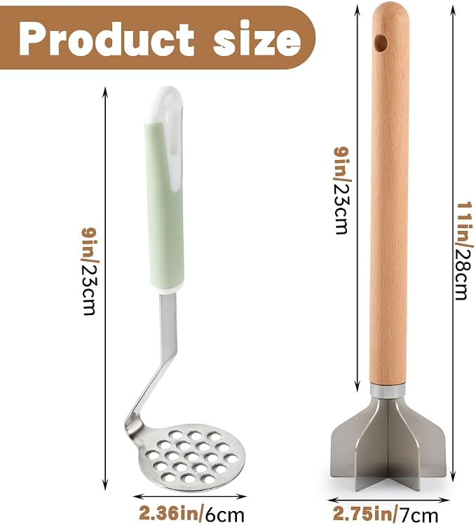 Stainless Steel Meat Chopper with Potato Masher, Kitchen Gadgets 4-Blade Ground Beef Chopper Potato Masher Hamburger Smasher Tool for Meat Vegetables Avocado Potatoes Beans(COLOR:Silver)