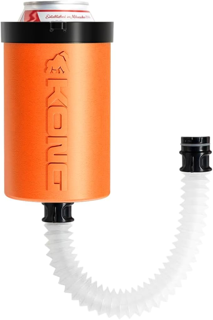 The Kong 2.0 - A Portable Can or Bottle Cooler/Cup With A Detachable, Expandable, Hose To Funnel Your Drink (Orange)