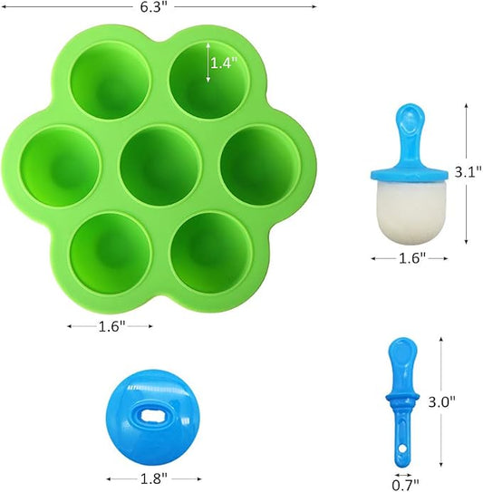 Mini Silicone Popsicle Mold, 7-cavity DIY Ice Pop Mold with Colorful Plastic Sticks, Popsicle Makers for Egg Bites, Lollipop and Ice Cream Mould, Baby Food Storage Container, Non-Stick Ice Cube Trays