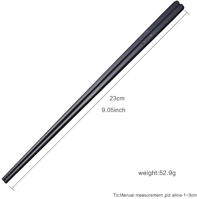 Buyer Star 5 Pairs Black Flat Reusable Metal Chopsticks - Stainless Steel Chinese Set With Case