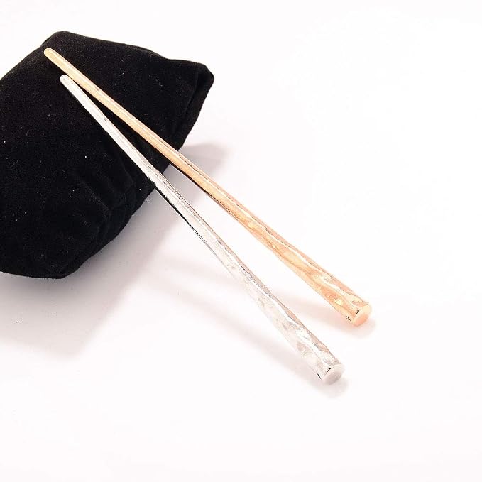 4pcs Metal Hair Chopsticks, Gold and Silver Bun Hair Sticks | Alloy Hair Pick, 4.9inch, Hair Charms for Girl Women