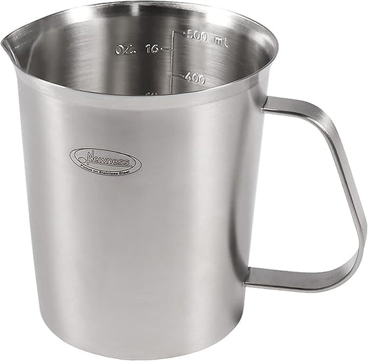 Newness Stainless Steel Measuring Cup, Metal Measuring Cup with Handle (Upgraded, 3 Marking Including Cup/ML/Ounce Scale), 16 Ounces (0.5 Liter, 2 Cup)