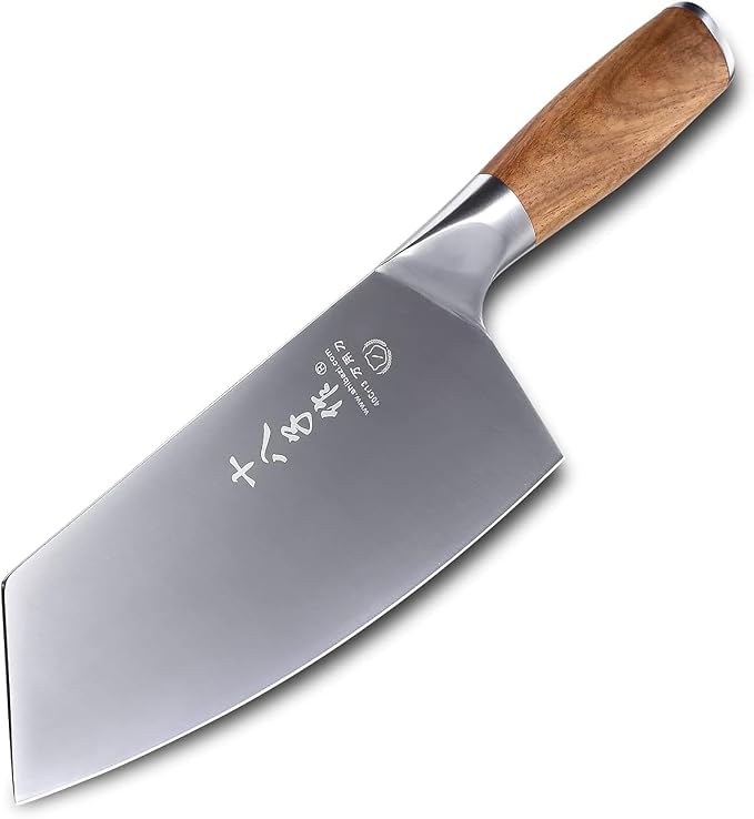SHI BA ZI ZUO Meat Cleaver Knife, 7.5-inch Professional Stainless Steel Butcher Knife Chinese Cleaver for Kitchen Use Anti-Slip Wooden Handle