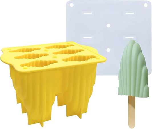 Generic Silicone Popsicle Mould With Lid,Popsicle Molds 6 Pieces Ice Pop Molds BPA Free Popsicle Mold Reusable Easy Release Ice Pop Make Homemade children DIY ice cream food grade Mold (shell-yellow)
