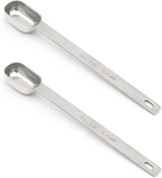 2PCS 3/4tsp (1/4tbsp, 3.75ml) Single Measuring Spoon, Stainless Steel Long Handle Individual Teaspoons Only
