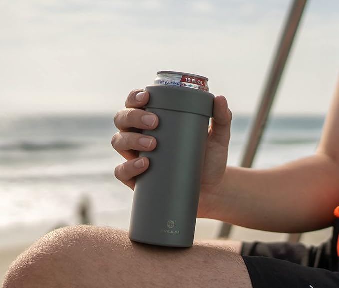 12 oz. Slim Can Cooler Insulated (Gray) | Stainless Steel 12oz. Skinny Drink Holder for Soda, Hard Seltzer, Beer and Energy Drinks