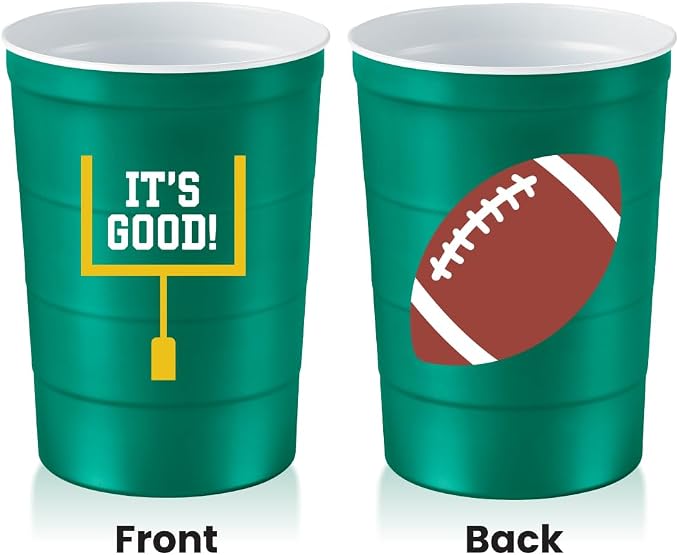 Steel Chill Cups 16 oz. Reusable Party Cups, Football, Green, 12 Count | Made in USA from Steel these durable cups chill fast & keep your drink cold for longer, 100% recyclable for sustainablity