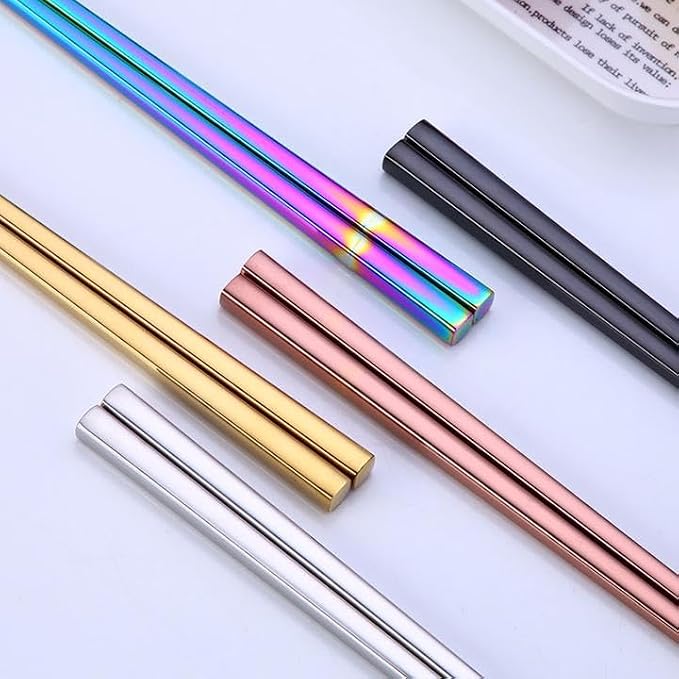5 Pairs Stainless Steel Chopsticks Set, 5 Colors Metal Chopsticks Reusable, Dishwasher Safe, 9 Inches
