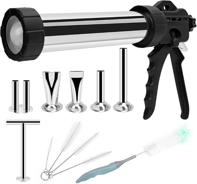 lyrlody Jerky Gun Kits, Sausage Stuffer, Beef Jerky Gun, Sausage Maker Machine, 1LB Stainless Steel Jerky Gun for Ground Meat with 5 Nozzles