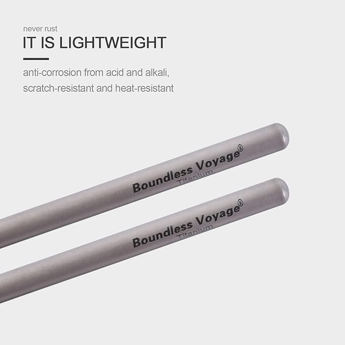 iBasingo Titanium Chopsticks Lightweight (15g) Skid-Proof Chinese Chopsticks for Camping, Travel & Home Use, Reusable Metal Utensil Durable Outdoor Cutlery (1 Pair) Ti1002T