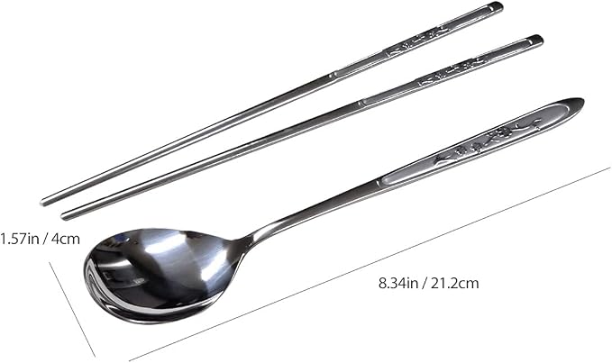 GARASANI Korean Traditional Cutlery Stainless Steel Spoons and Chopsticks Set (Silver Plum blossom)
