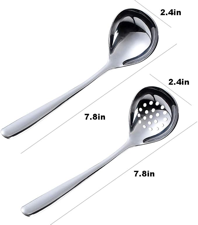 2PCS Slotted Spoon and Soup Ladle Set, Stainless Steel Soup Ladle Colander Set 7.8 Inches Cooking Skimmer Cookware Utensil for Home, Cooking Or Hotpot
