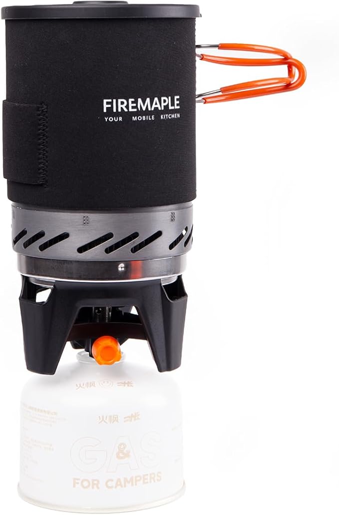 Fire-Maple Fixed Star 1 Backpacking and Camping Stove System, Black 18oz | 30% Faster Boil with HX Base, Piezo Ignition, Compact & Durable, All-in-One Pot, Compatible with Most Canisters, Portable