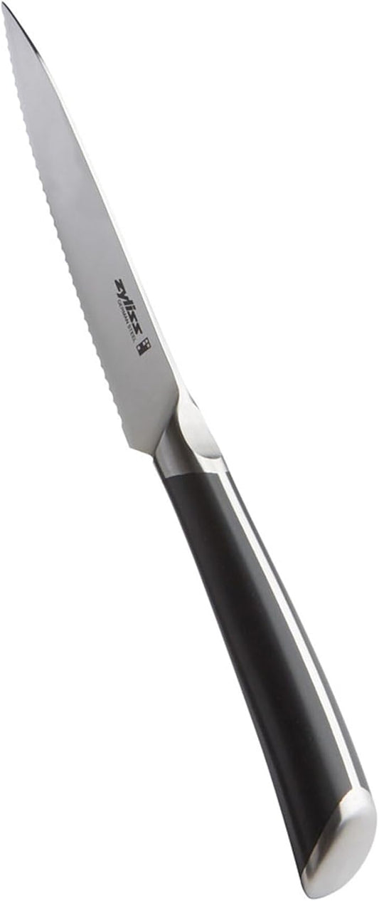 Zyliss Comfort Pro Serrated Paring Knife - Full Tang Vegetable & Bread Knife - Ice Hardened Stainless Steel Serrated Knife - Cutlery with Antibacterial Handle - Black/Stainless Steel - 4.5 Inches