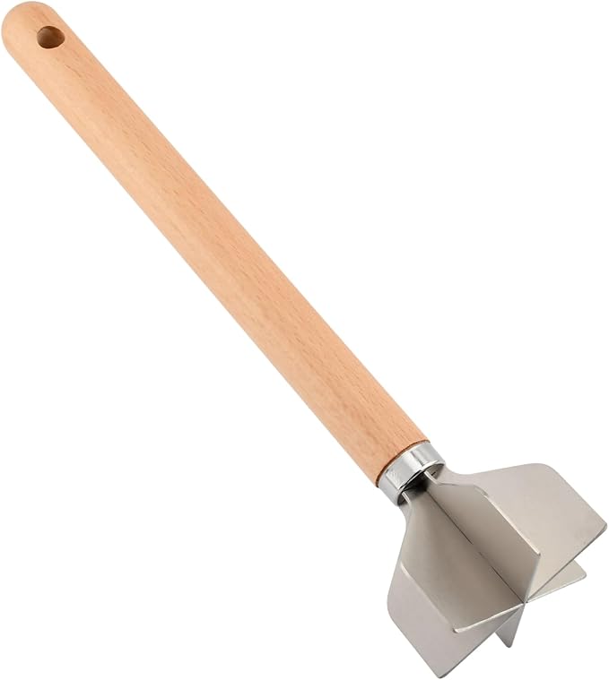 Stainless Steel Meat Chopper with Wooden Handle, 11inch Meat Masher and Tenderizer, Ground Beef Chopper Tool, Hamburger Smasher Tool