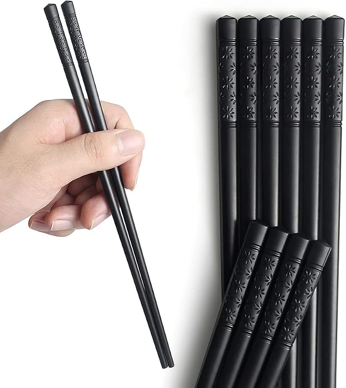 YFWOOD 5 Pairs Chopsticks, Safe Non-Slip Reusable Chopsticks Dishwasher, 9.4 Inch- Black
