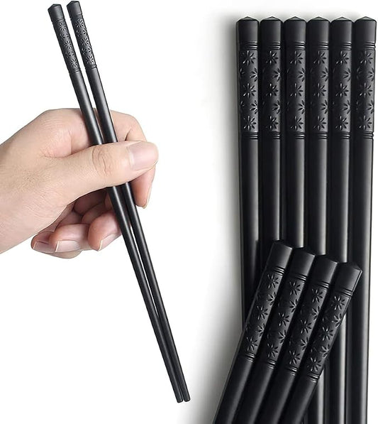 YFWOOD 5 Pairs Chopsticks, Safe Non-Slip Reusable Chopsticks Dishwasher, 9.4 Inch- Black
